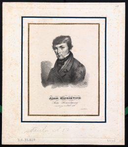 RL. Zakład Litograficzny Teodora Viviera. Adam Mickiewicz. Poeta Romantyczny urodzony w Litwie 1798. 1842 m. Biblioteka Narodowa. Naudojimo teisės: PD. Iliustracija iš Polona